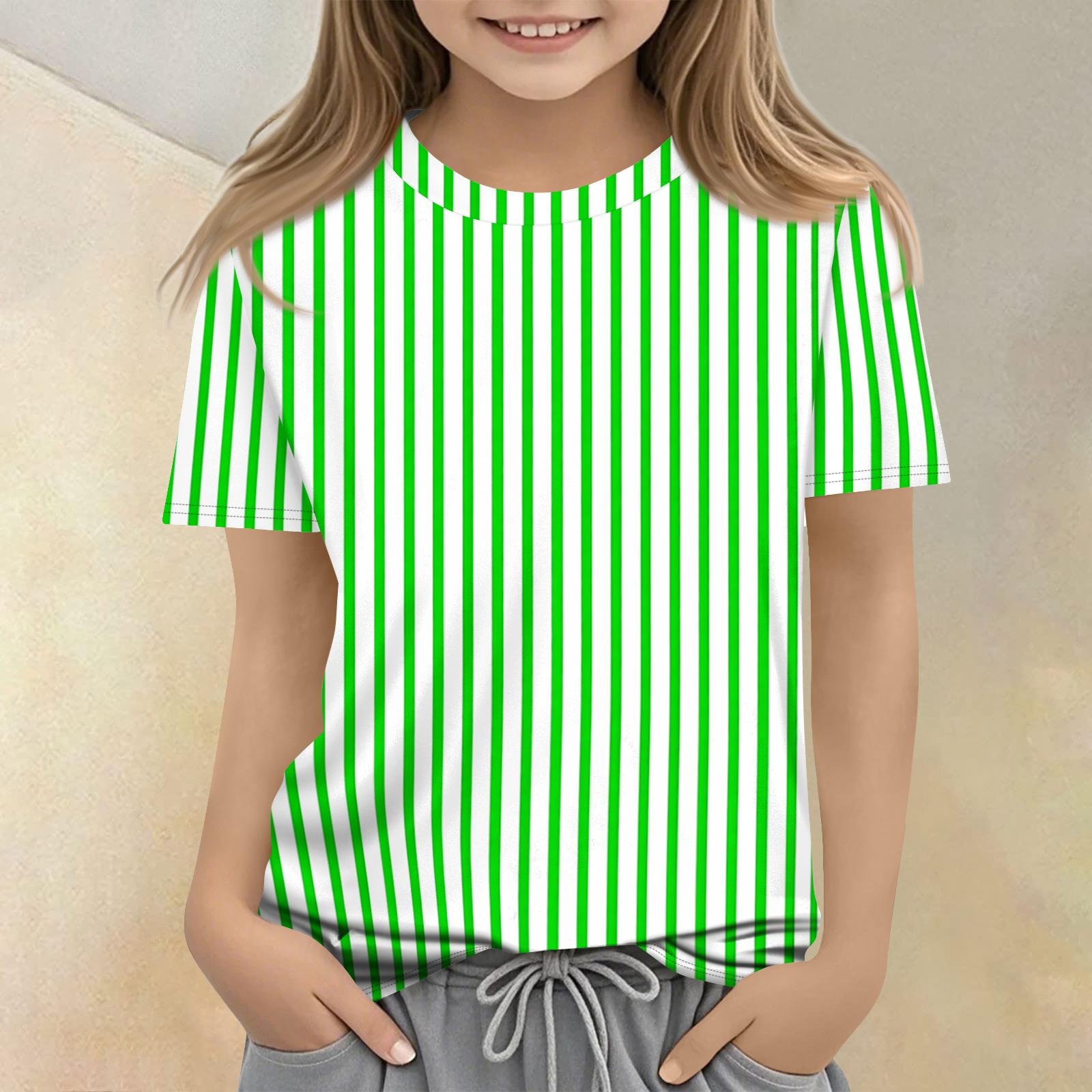 Children s Printed Round Neck Short Sleeved Casual T-shirt 130 зелёный