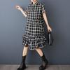 Kurzärmlig Übergröße Vintage Karomuster Neu in Kleider für Frauen Lässig Locker Midi Lang Sommerkleid