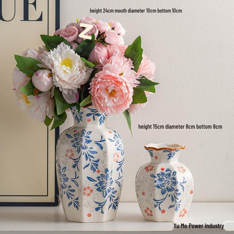 Vintage Blue & White Porcelain Ceramic Vase for Home Flower Arrangement