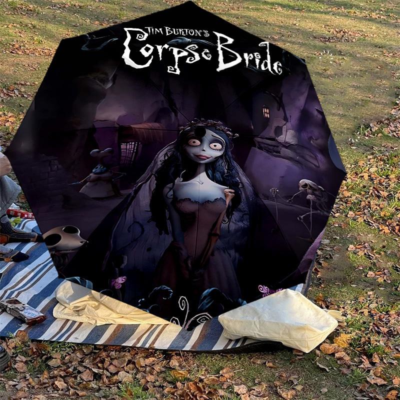 1pc Corpse Bride Automatic Open/Close Umbrella Compact Folding Umbrella with 8-Rib Shaft Lightweight Esign, for Women/Men1206A