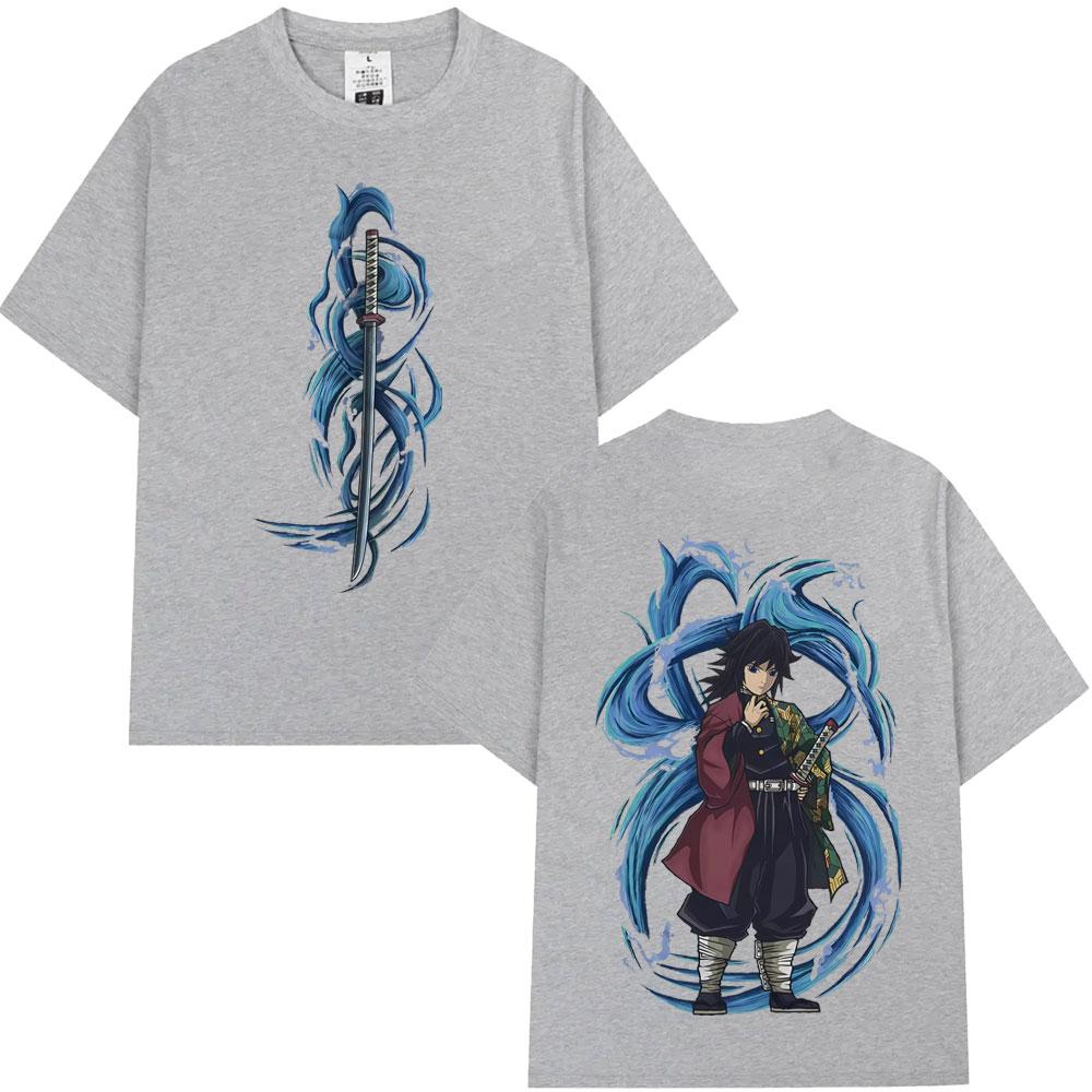 Anime Demon Slayer Water Hashira Tomioka Giyuu Graphic T Shirt Men Women Cartoon Manga Merch Tshirt Male Casual Cotton Tshirts