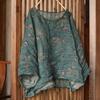 Johnature T-shirt da donna vintage con stampa floreale, scollo a V, manica lunga, primavera, larghe, stile cinese