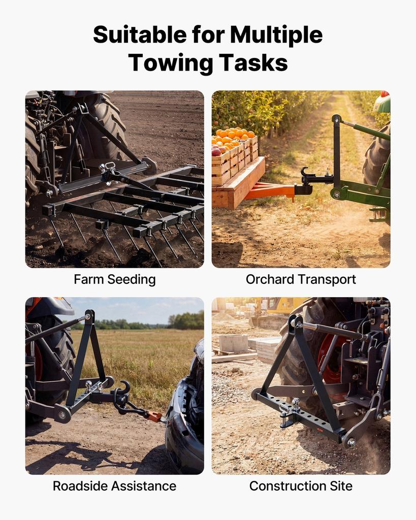 3 Point Trailer Hitch with Trailer Ball, 3 Pt Quick Hitch Attachment, Tractor Tow Drawbar Adapter, Compatible with Category 2 Tractor, Kubota,