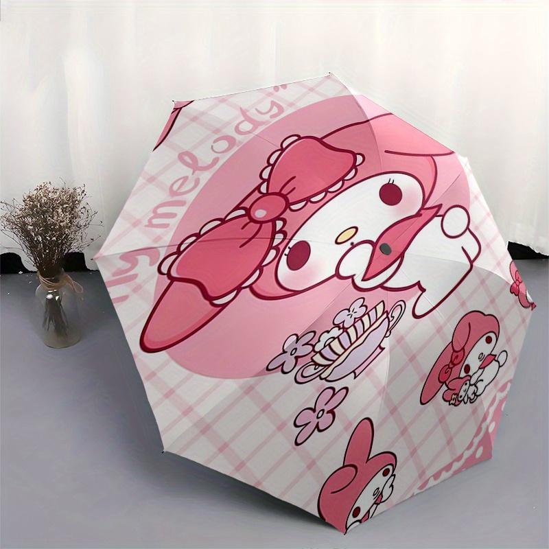 My Melody,Cute Automatic Folding Umbrella-Simple 8-Rib Design, Bright Cartoon Pattern, Durable Iron Frame, Suitable For Travel, Outdoor, Bea