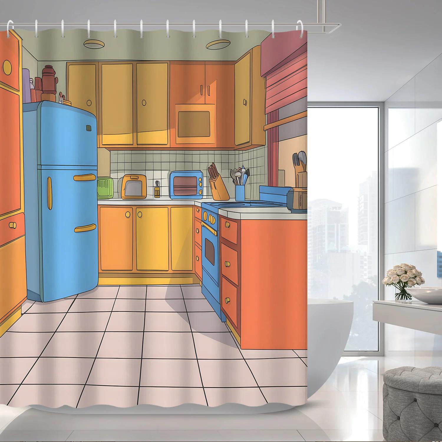 

1Pc Cartoon Stippling Kitchen Shower Curtain, Includes 12 Hooks Bathroom Decor, Bathroom Shower Curtain, Bathroom Accessori W60H190(CM)-1 Pcs