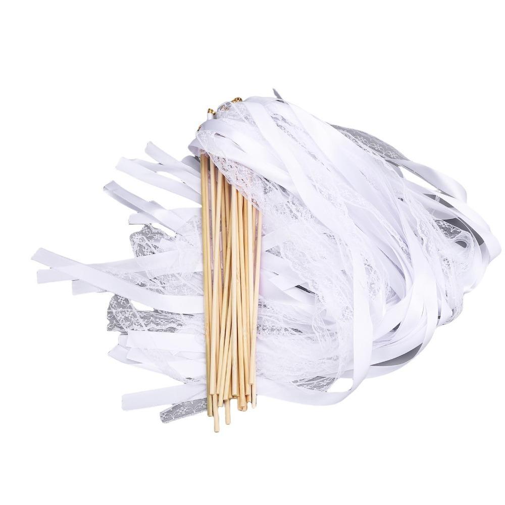 40pcs Wood Handle Wedding Wand Sticks Polyester Cloth Send Off Wands Party Activities