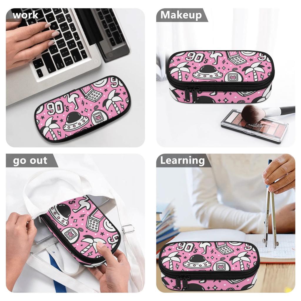 School Pencil Case Neat Design 300D Polyester Smooth Zipper with Main Compartment Mesh Pocket and Pen Slots for Boys Girls