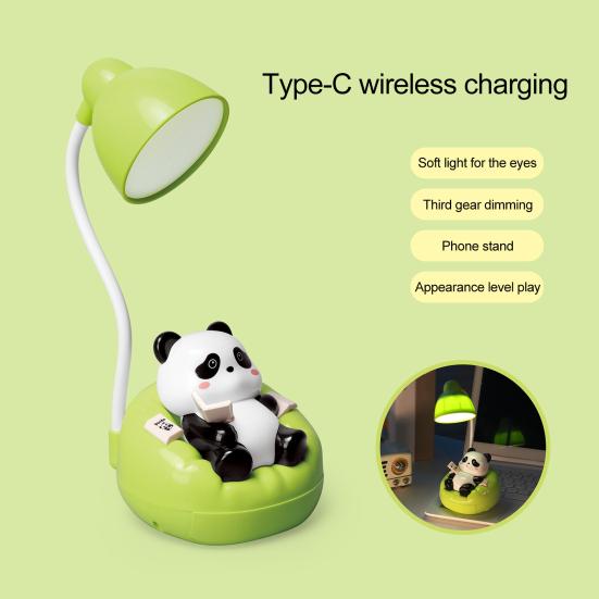 Panda Night Light LED Desk Nightstand Reading Lamp with Drawer Dimmable Rechargeable Panda Table Lamp for Kids' Room Bedroom