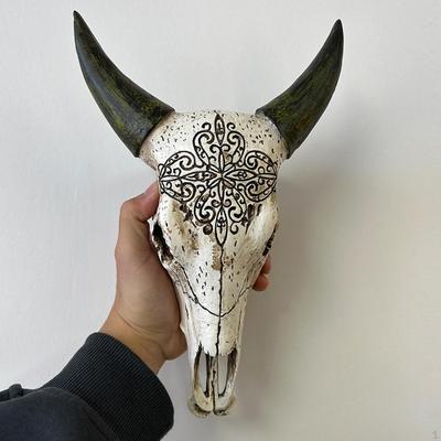 Bull Head Sculpture Wall Ornament Art Decor Retro Tribal Artistic Ox Skull Statue Animal