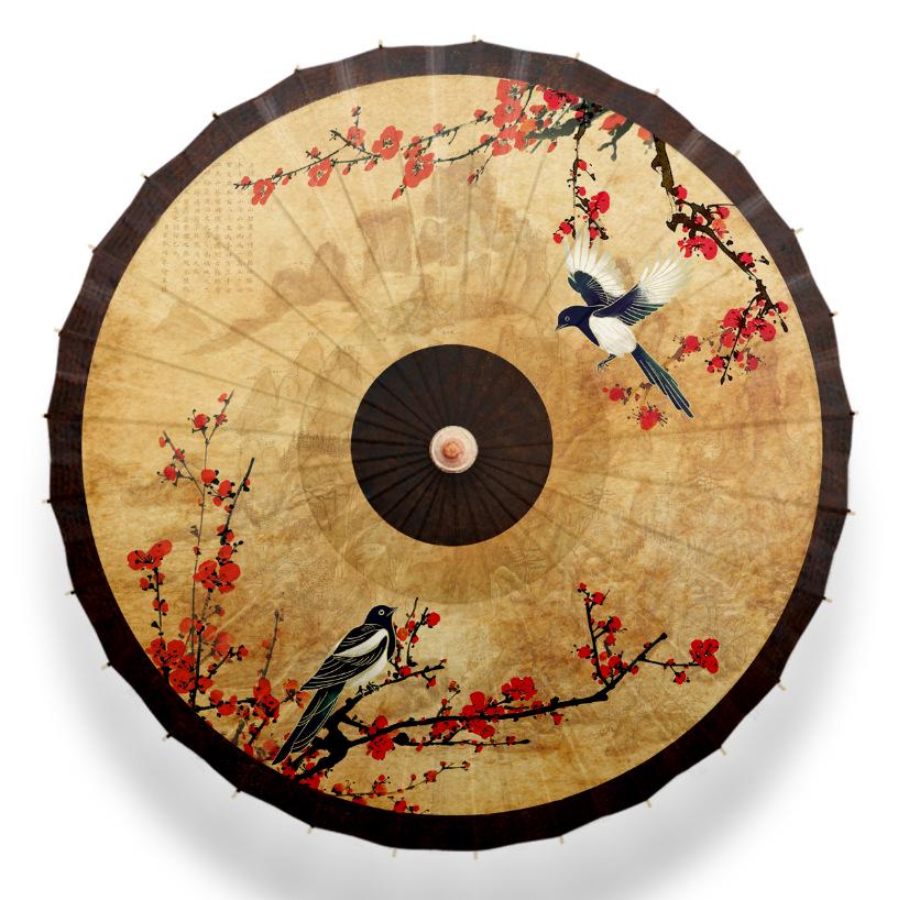 Ručně vyráběný retro deštník ve starožitném stylu - Pro déšť i slunce, Bambus, Nehmotné kulturní dědictví, Čínský design, Voděodolný papír napuštěný olejem.