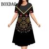 Vintage Elegant Ethnic Elements Flowers Printed Dress Big Size Women's Summer Short Sleeve O-Neck Casual Loose Dress Vestidos