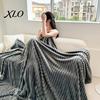 Lightweight Breathable Bed Cover Striped Fleece Blanket for Bed, Ribbed Throw Couch, Warm Faux Rabbit Fur Soft Cozy Blankets, Plush Blankets