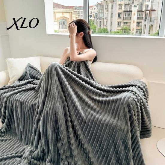 Lightweight Breathable Bed Cover Striped Fleece Blanket for Bed, Ribbed Throw Couch, Warm Faux Rabbit Fur Soft Cozy Blankets, Plush Blankets