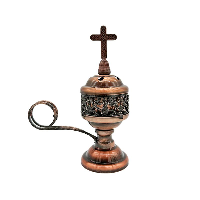 Vintage Metal Cross Incense Burner Indoor Sandalwood Burner Hollow Charcoal Incense Burner Ornament Home Church Decoration