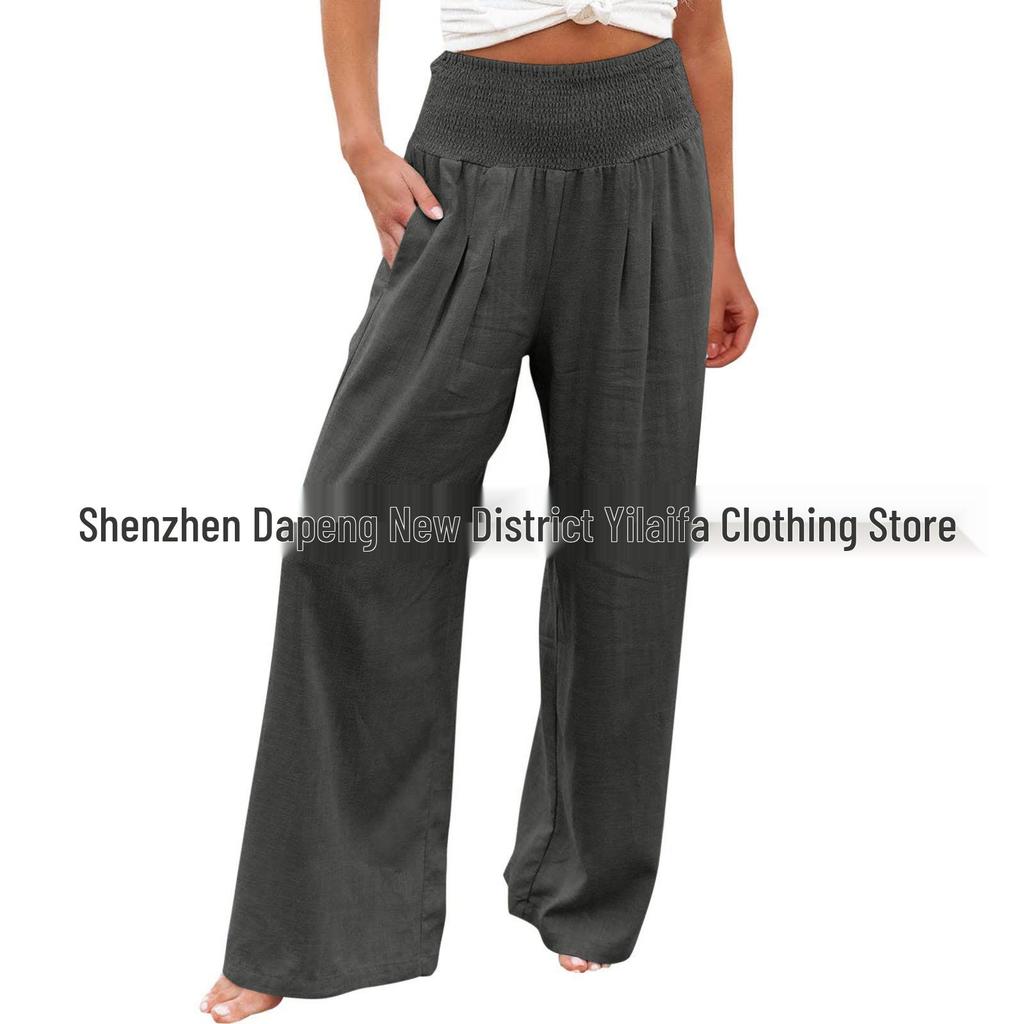 2024 Spring Women's Casual Cotton and Linen Mid-Waist Long Pants - European & American Style