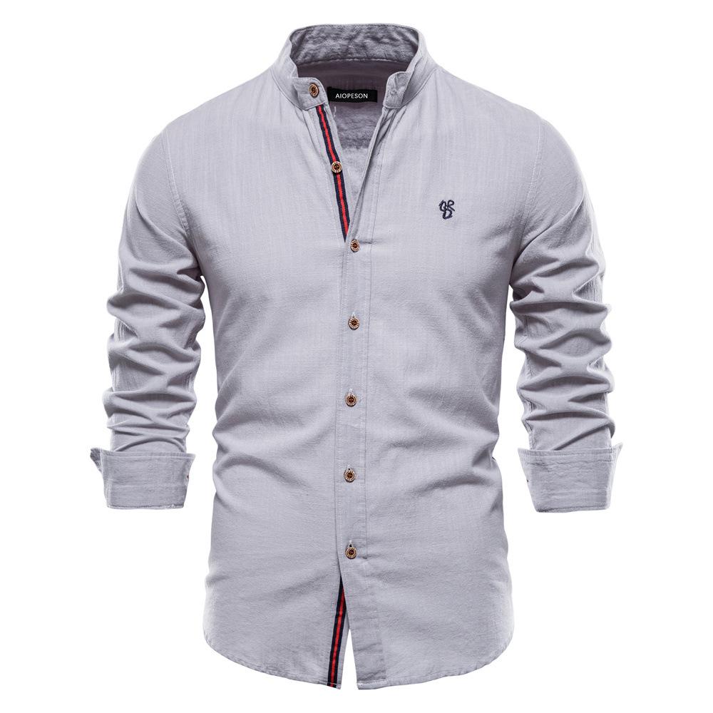 Spring and summer slim shirt men's cotton and linen casual Japanese style men's fashion business solid color long-sleeved shirt for men (US size)