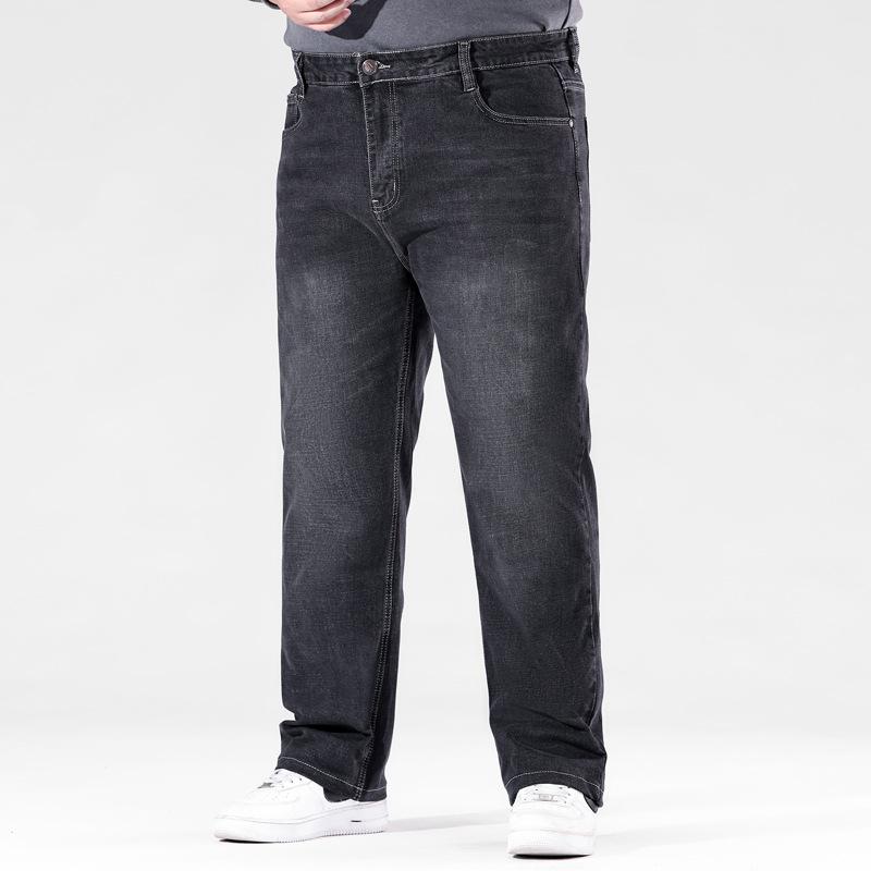 Fashionable Plus Size Men's Jeans Loose Straight-Leg Trousers High-Waisted High-Stretch Long Trousers