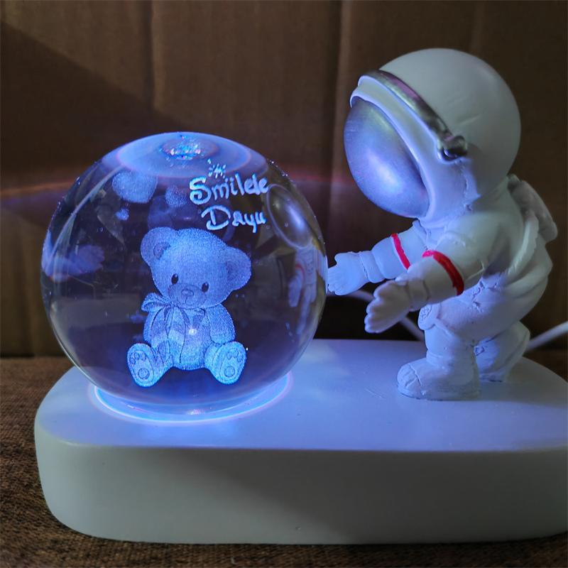 Astronaut Creativ 3D Minge de Cristal Led Lumină de noapte pentru Dormitor Copii Planetă Spațiu Lampă Sistem Solar USB Cadou de Crăciun pentru copii
