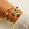 18K Gold Plated Stone Layered Bracelet Set for Women Stainless Steel Malachite Paperclip Chain Gift  Custom