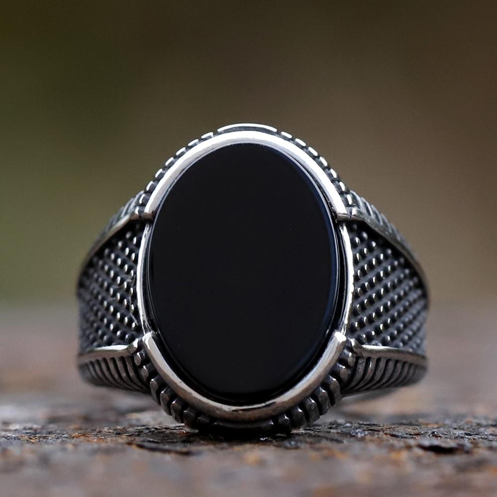 New  Retro Ring Geometric Black Zircon Stone For Anniversary Party Wedding Men's Anels Totem Luxury Jewelry