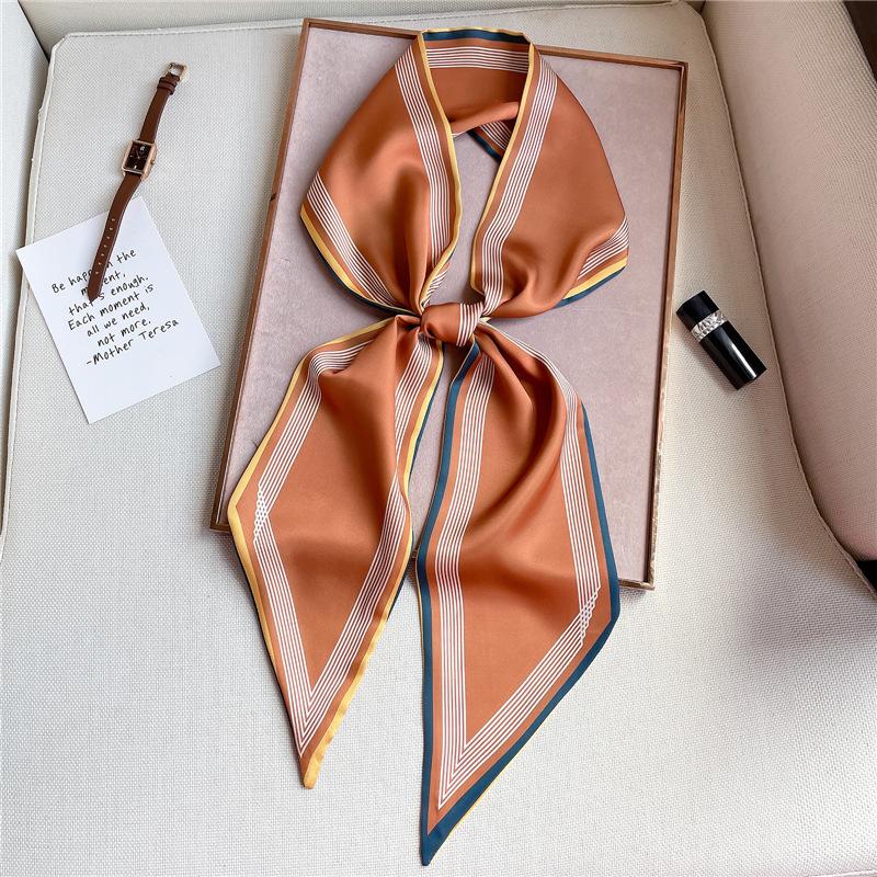 Simple Geometric Long Strip Small Silk Scarf Women's Diagonal Rhombus Decorative Scarf Winter Thin Korean Version Versatile Temperament Streamer