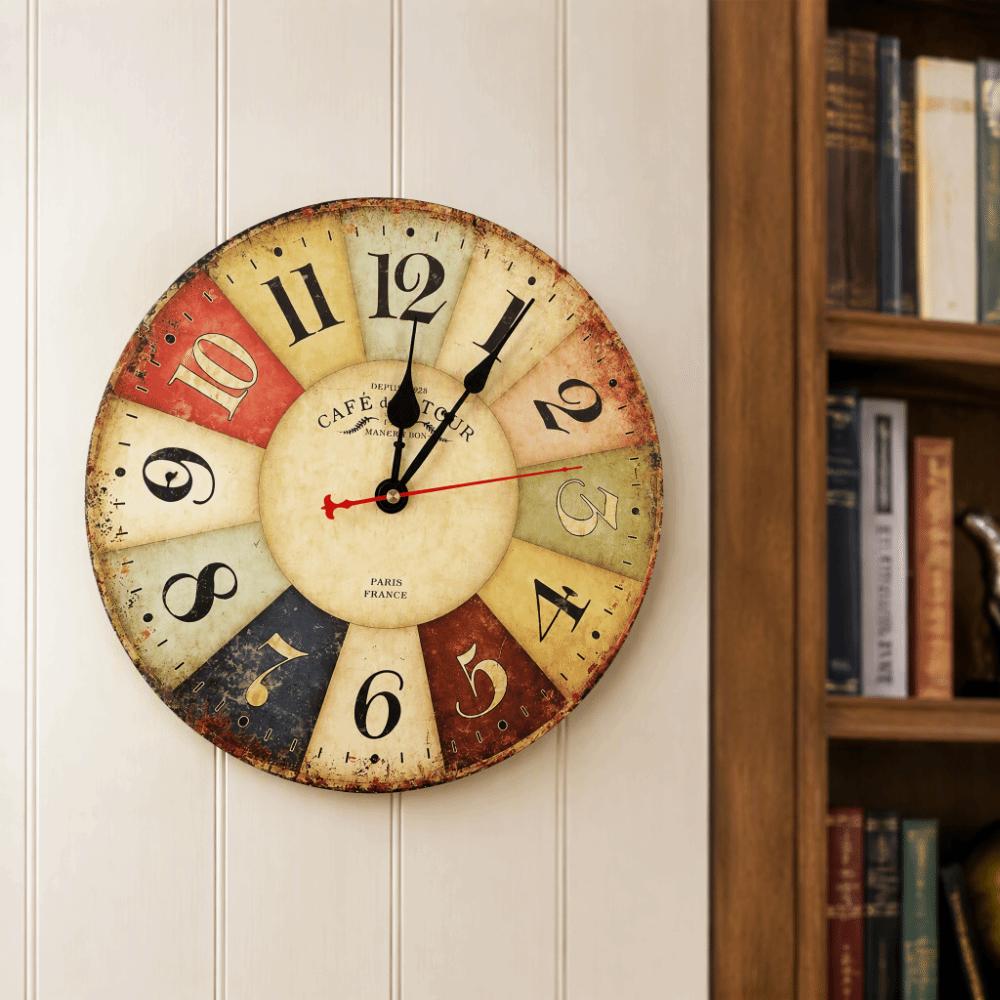 12 Inch Quartz Wall Clock Battery Operated Retro Wall Clock Colorful Wooden Wall Clock For Home