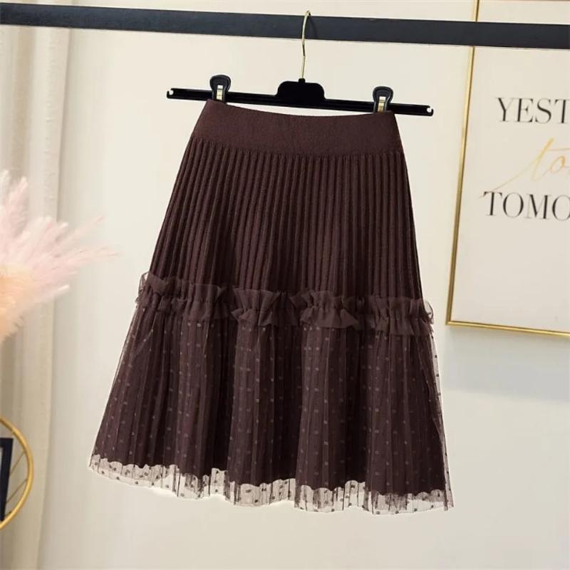Rok voor Dames Casual Veelzijdig Elastisch Hoge Taille Lange Losse Broek Grote Maten Dubbele Laag Rekbaar Slank Effen Kleur Gebreide Rok.