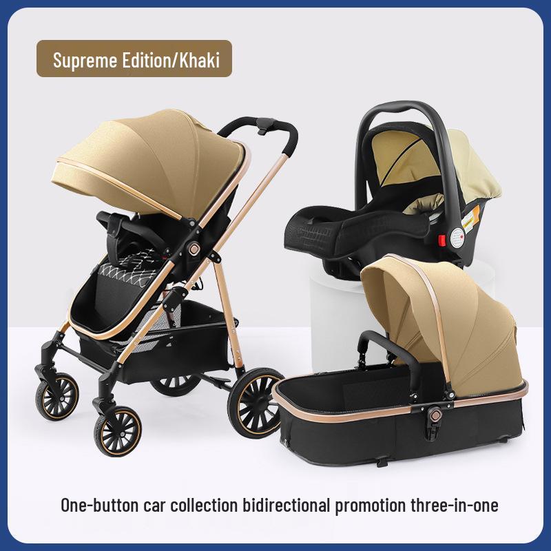High Landscape 3-in-1 Baby Stroller: Convertible Sit & Lie, Car Safety Carrycot, Foldable, Four-Wheel Shock Absorption