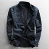 Camicia da uomo in cotone e lino stile giapponese Harajuku colletto alla coreana manica lunga slim fit tinta unita casual maschile top classici traspiranti