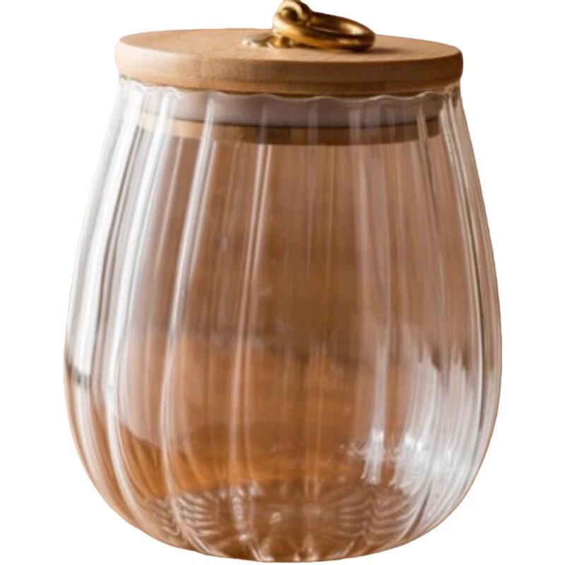 Qianxing Striped Glass Storage Jars with Bamboo Lids