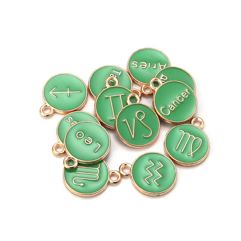 12Pcs/lot Alloy Drip Oil Charm Color Twelve Constellations Enamel Pendant for Jewelry Making DIY Bracelet Necklace Accessories