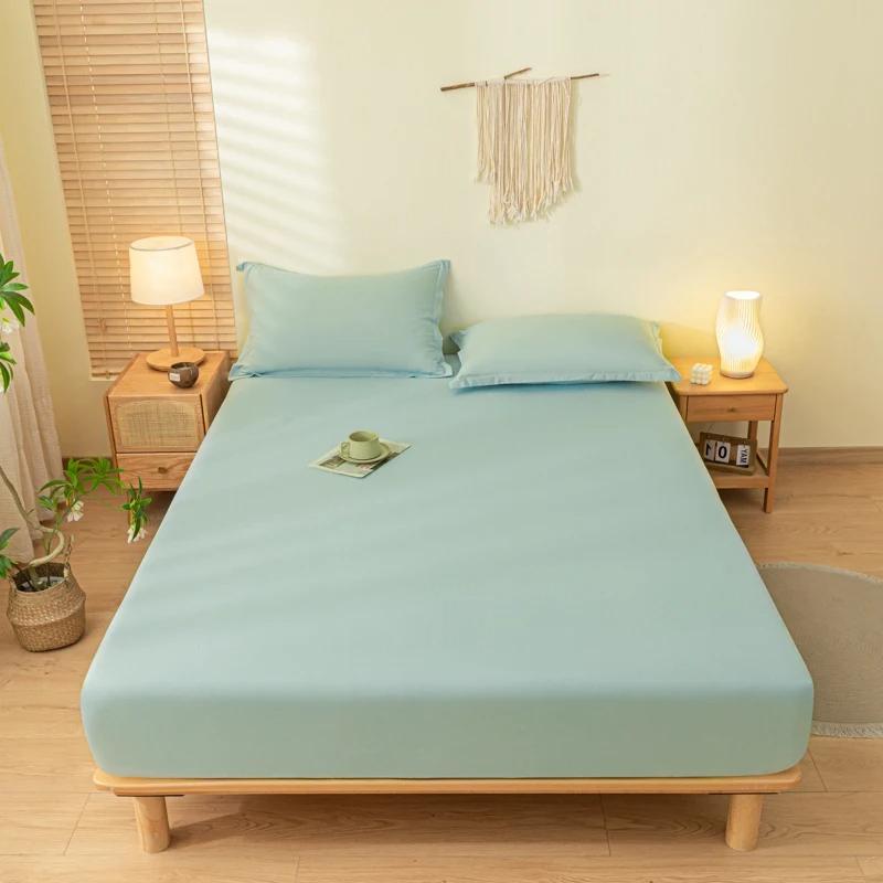 Solid Color Brushed Fitted Bed Sheet Set with 2 Pillowcases Soft Comfortable Non Slip Mattress Protector Cover for Single Double
