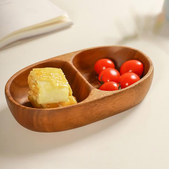 

Yousheng Solid Wood Snack Tray Fine Craftsmanship Smooth Surface Dual Grids Boat Shape Multi-Functional Organizer Wooden Serving Tray B
