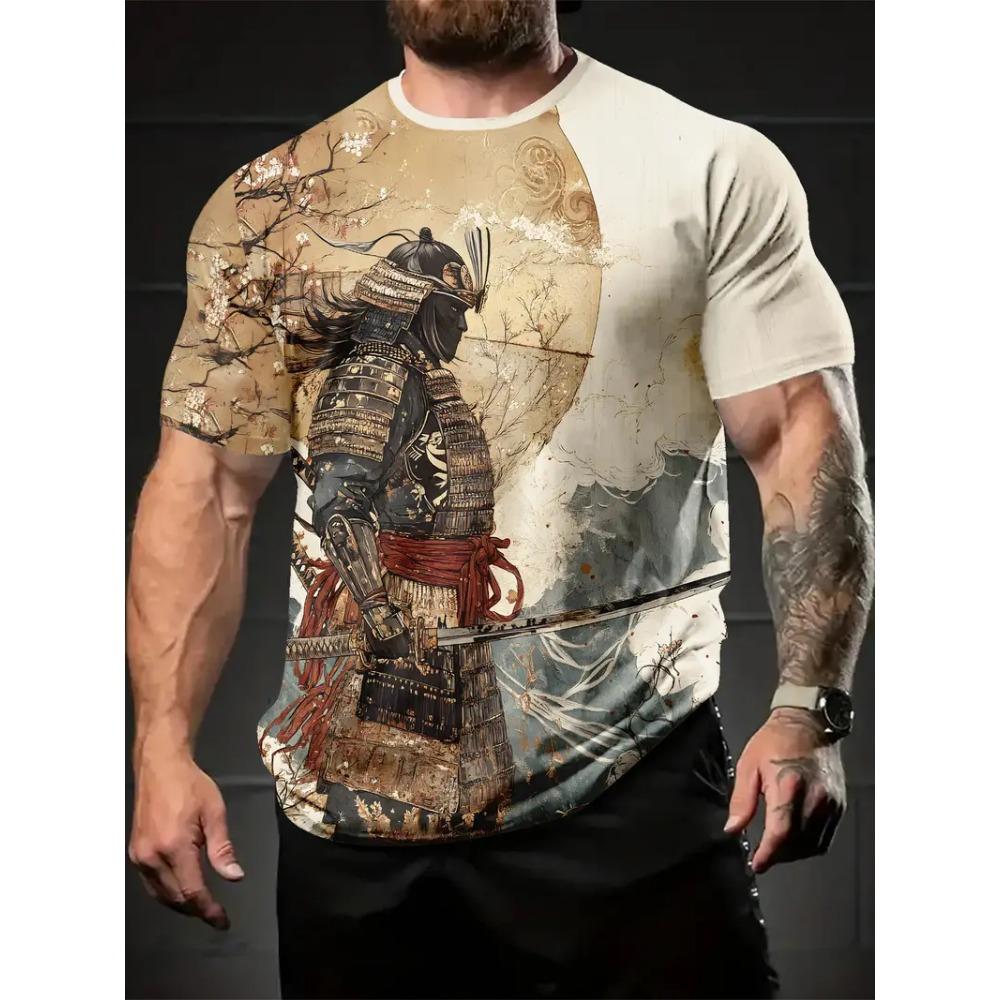 Harajuku Samurai T-Shirt For Men 2025 New Fashion Casual Men's T Shirt Short Sleeve Summer Anime Japanese 3d Printed Y2k Tops