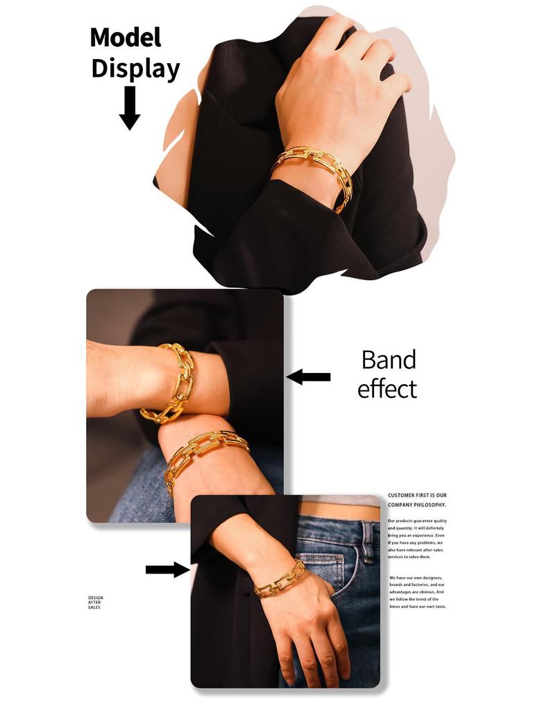 18k Gold-Plated Geometric Hollow Chain Open Bracelet