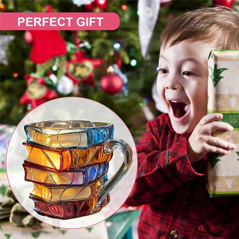 AT19-3D Painted Book Coffee Mug -Book-Shaped Cup,11Oz Glass Coffee Cupshaped Cup For Book Lovers,Readers,Librarians & Writers