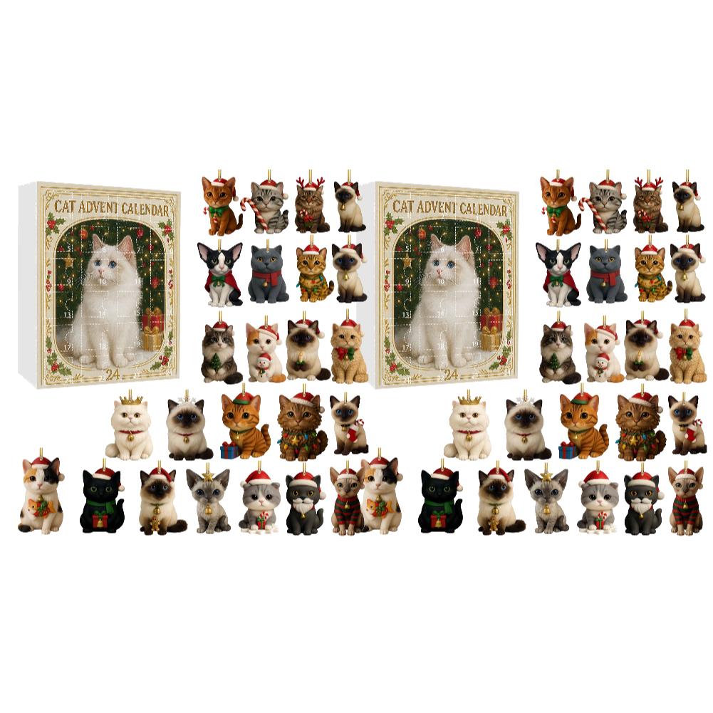 2D 2025 Cat Christmas Countdown Calendar with 24 Pendant 24 Days Christmas Countdown Calendar for Kids Boys Girls Adult Gifts