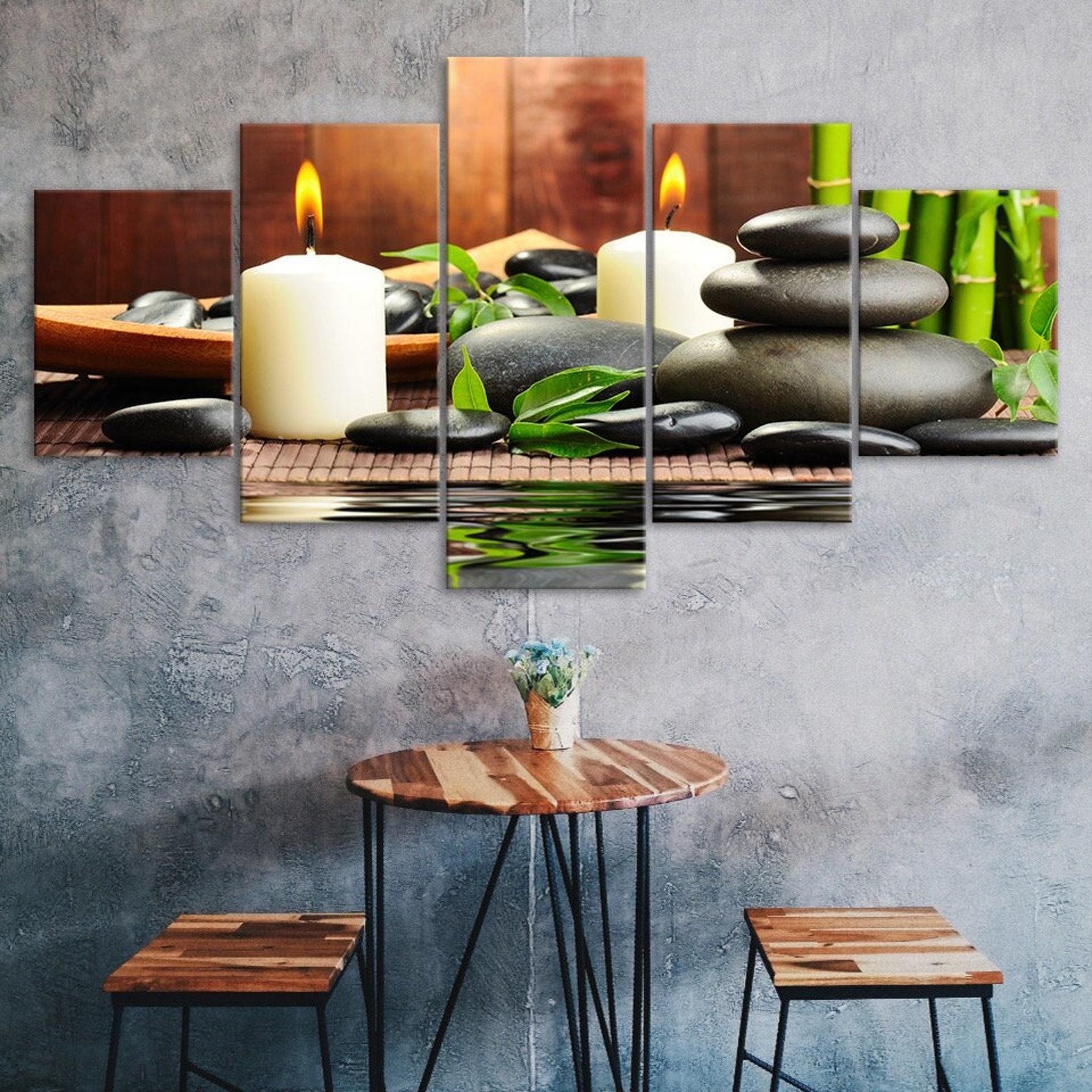 

Massage Spa Stones Candle Canvas 5 Piece Five Panel Wall Print Modern Art Poster Picture Home Decor Gift For Him For Her 20x35 20x45 20x55cm