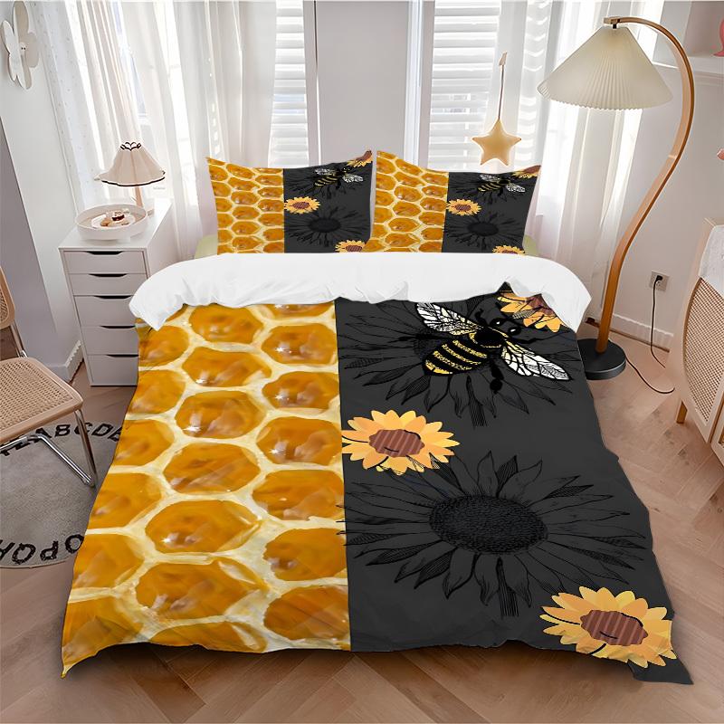 3pcs Honeycomb, Sunflower Duvet Cover Set - Machine Washable, Includes 1 Cover and 2 Pillowcases, No Core Included yy251013118