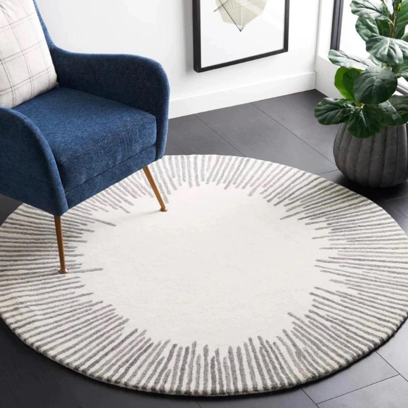 Minimalist Geometry Round Carpet Fluffy Soft Living Room Decor Light Luxury Circle Rugs for Bedroom Large Area Round Study Mat