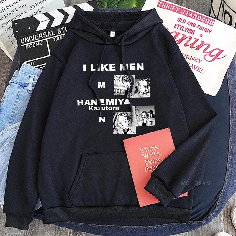 Harajuku Аниме Tokyo Revengers Kazutora Hanemiya Лоскутные толстовки Женщины Манга Мультфильм I LIKE MEN HANEMIYA Kazutora Толстовки XS чёрный