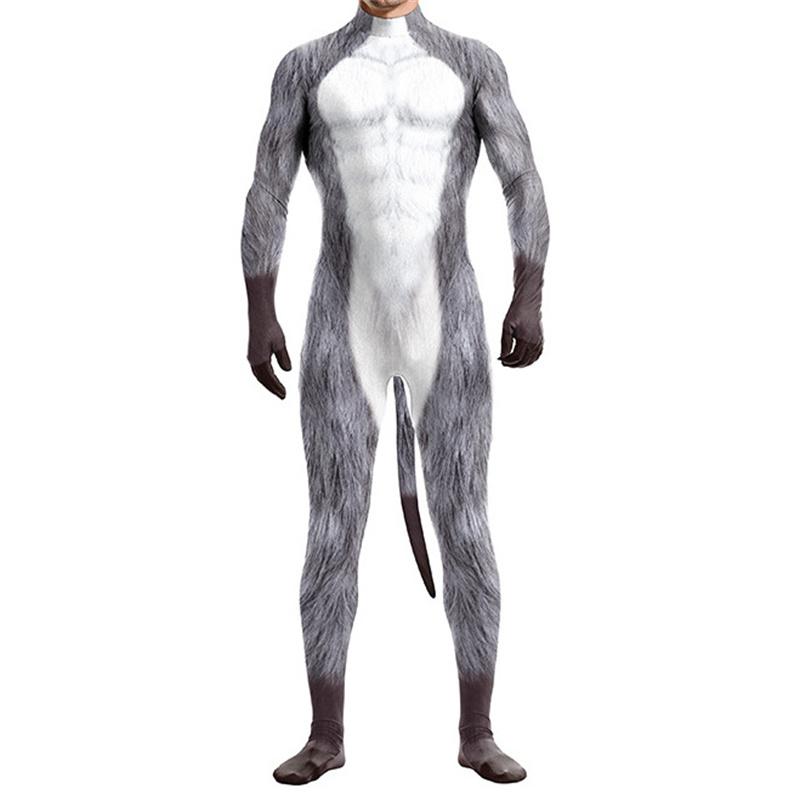 Halloween Cosplay anime Huskies Costumes Animal Leopard Print Bodysuit Unisex Polyester Spandex with tail for Adult