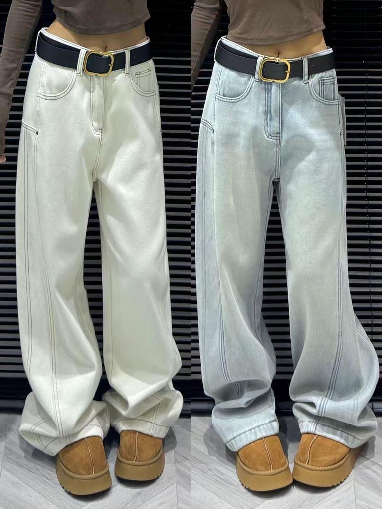 Women's High-Waisted Slimming Wide-Leg Jeans - 2025 Spring Casual Loose Straight-Leg Design