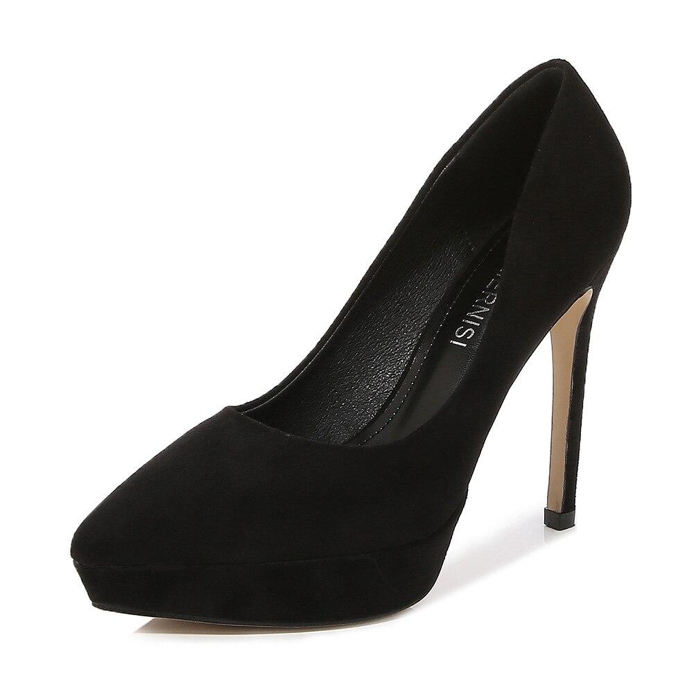 Dame stiletthæler Semsket skinn Sexy Catwalk bankett 12 cm hæl 2,5 plattform WZ