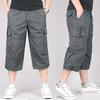 Men Breathable Capri Pants Color Straight Solid Pocket  Trousers
