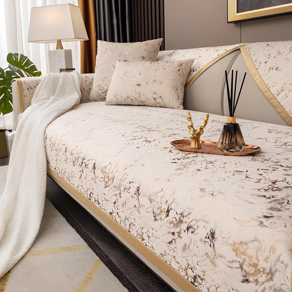 Sofa Universal Cover Highend Cushion Black Fabric Soft Towel Gold Edge L Corner Seat Slipcover Chair Pad Living Room 4 Seasons