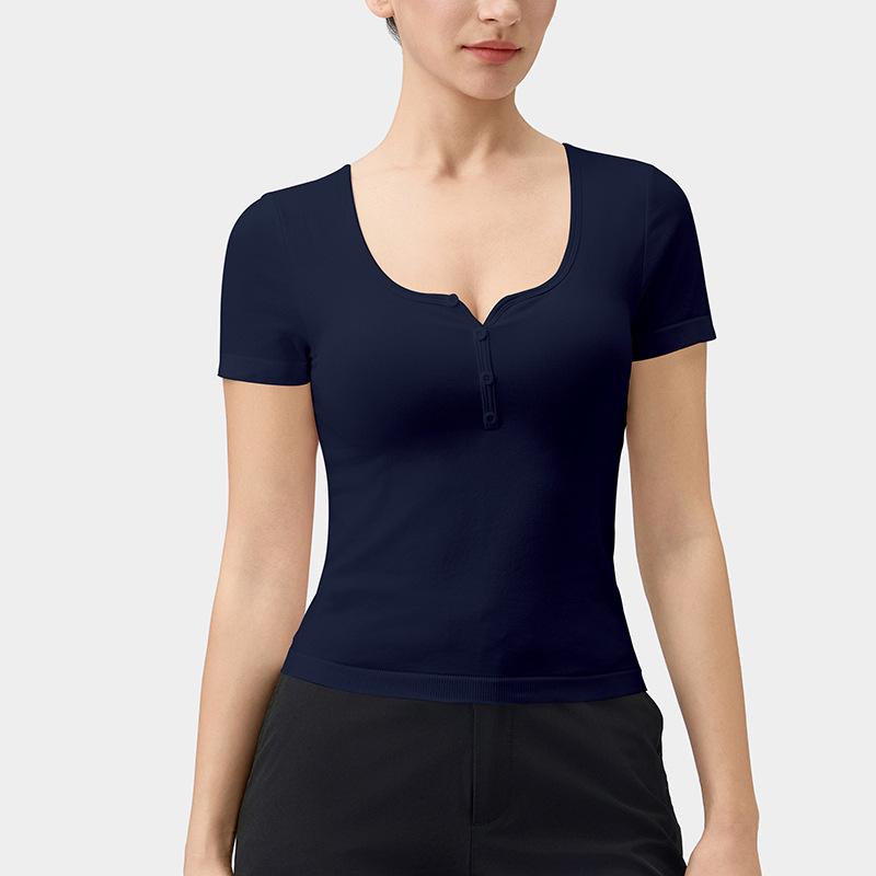 

Женский утягивающий топ для йоги с коротким рукавом и нагрудными вкладышами Small синий