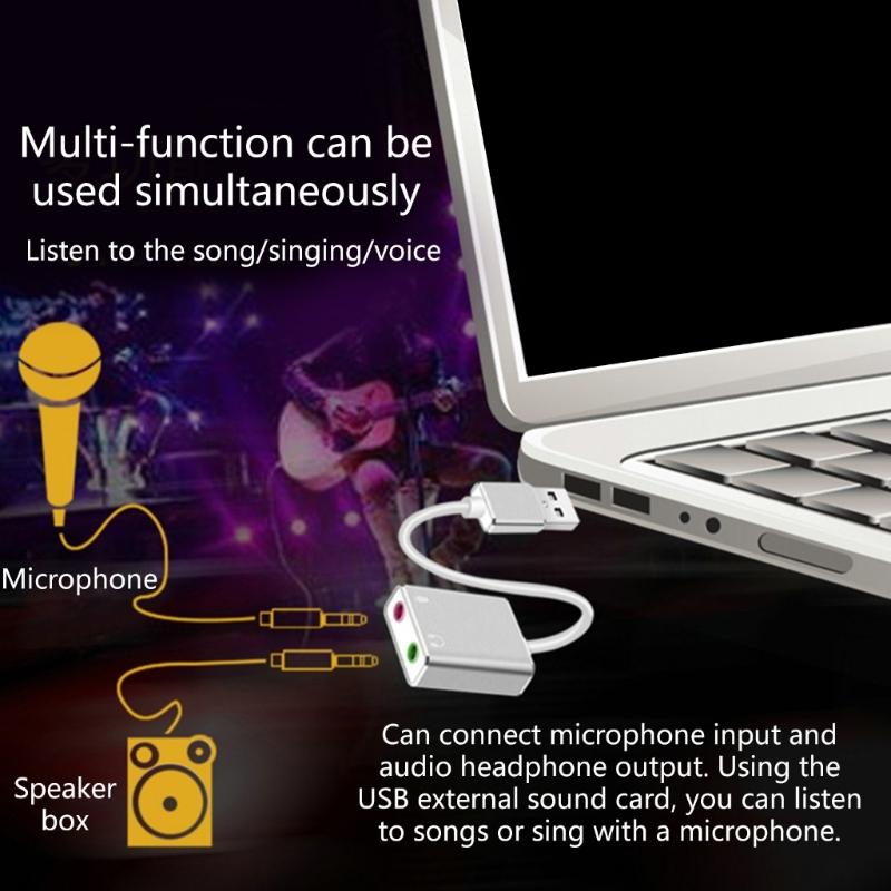 USB to 3.5mm Jacks Sound Adapter External Stereo Sound Card for /PC/Laptop, Microphones-Supported USB to Headphone Adapter