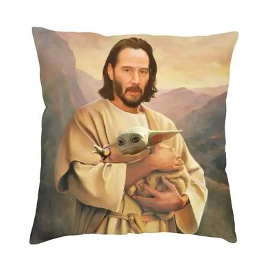 Jesus Heiliger Keanu Reeves Und Baby Zierkissenbezug Dekoration 3D-Druck Kissen Sitz für Sofa Doppelseitiger Lustiger Kissenbezug