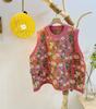 Gilet lavorato a maglia rosa verde alla moda in stile coreano con fiori di pesco rosa, da donna, alla moda, con ricamo floreale, con scollo a V, pullover in maglia